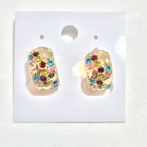 Gold tone earrings with multicolor crystals